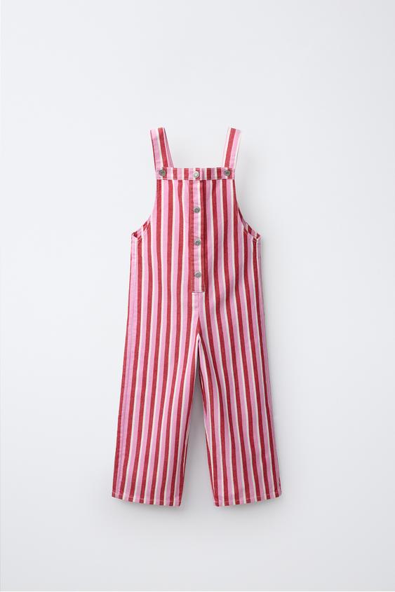 LONG STRIPED TWILL DUNGAREES - Red by Zara - Image 0