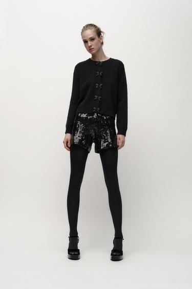 KNIT CARDIGAN WITH BUTTONS AND BOWS - Black by Zara - Image 0