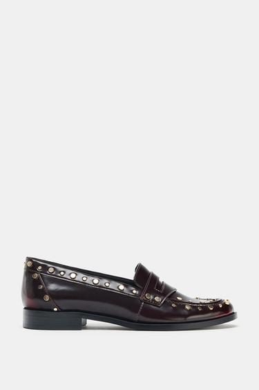 STUD DETAIL LOAFERS - Burgundy Red by Zara