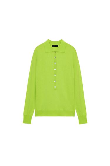FINE KNIT WOOL POLO SHIRT - Lime by Zara