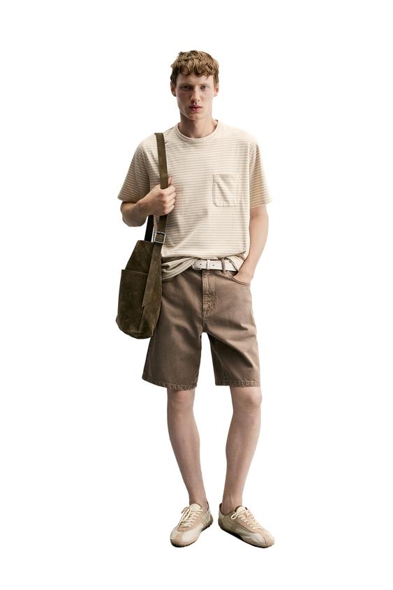 STRIPED JACQUARD POCKET T-SHIRT - Grey / Natural by Zara - Image 0