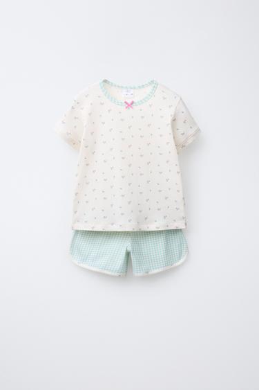 6-14 YEARS/ GINGHAM AND FLORAL T-SHIRT AND BERMUDA PYJAMAS - Ecru by Zara