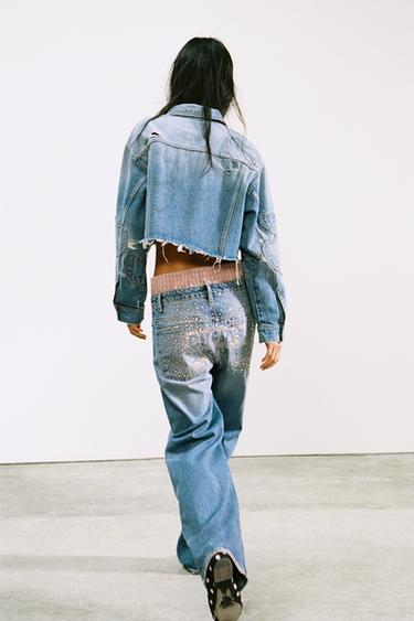 TRF STRAIGHT MID-WAIST SHINY JEANS - Blue by Zara