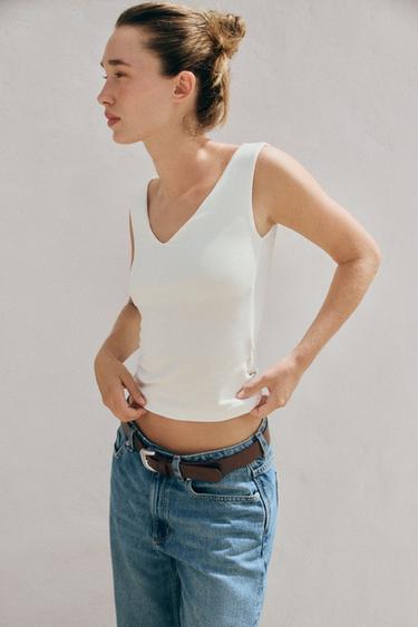 SLEEVELESS T-SHIRT - Oyster-white by Zara