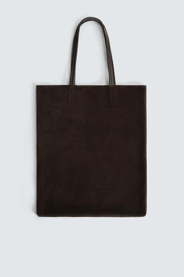 LEATHER TOTE BAG - Brown by Zara