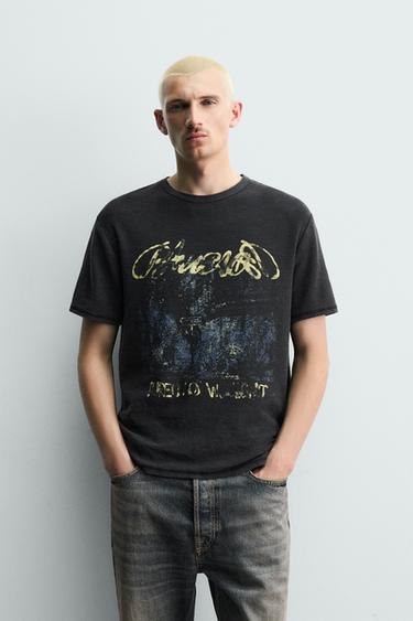 WASHED PRINT KNIT T-SHIRT - Black by Zara