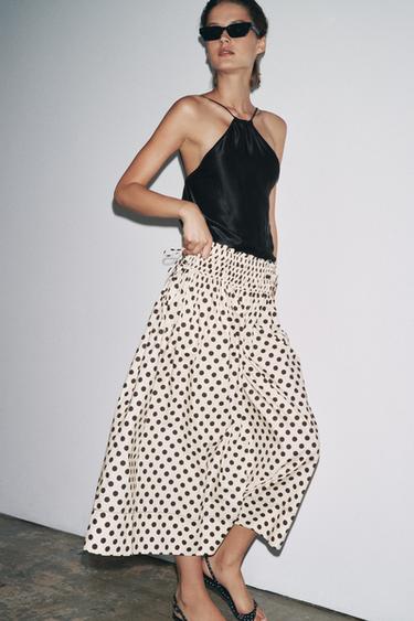 ZW COLLECTION POLKA DOT MIDI SKIRT - Ecru by Zara