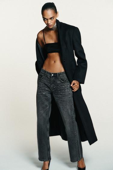 TRF LOW-RISE RHINESTONE STRAIGHT JEANS - Black by Zara