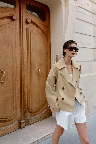 SHORT TRENCH COAT WITH BELT AND EPAULETTES - Light camel by Zara