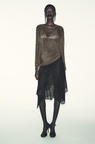 METALLIC KNIT SKIRT - Black by Zara
