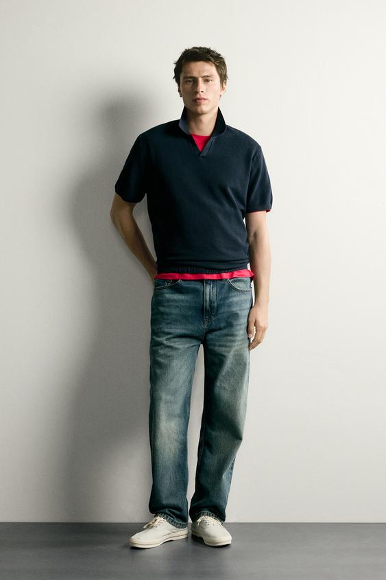 TEXTURED REGULAR FIT KNIT POLO SHIRT - Navy blue by Zara - Image 0
