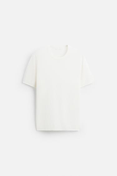 VISCOSE BLEND KNIT T-SHIRT - Oyster-white by Zara