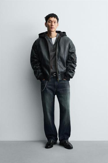 FAUX LEATHER JACKET WITH CONTRAST HOOD - Black by Zara