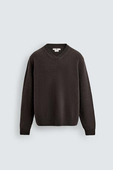 100% WOOL V-NECK JUMPER LIMITED EDITION - Taupe grey by Zara