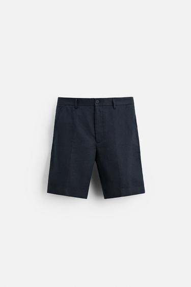 100% LINEN BERMUDA SHORTS - Navy blue by Zara
