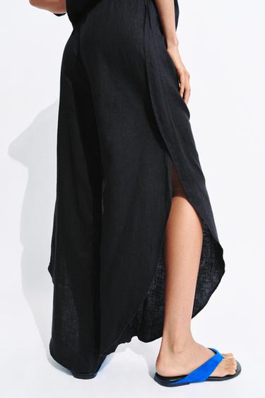 100% LINEN TROUSERS WITH VENTS ZW COLLECTION - Black by Zara