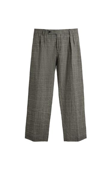 CHECK WOOL BLEND LINEN SUIT TROUSERS AARON LEVINE X ZARA - Black / White by Zara