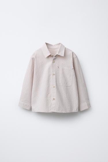 GINGHAM SHIRT WITH POCKET - Light beige by Zara