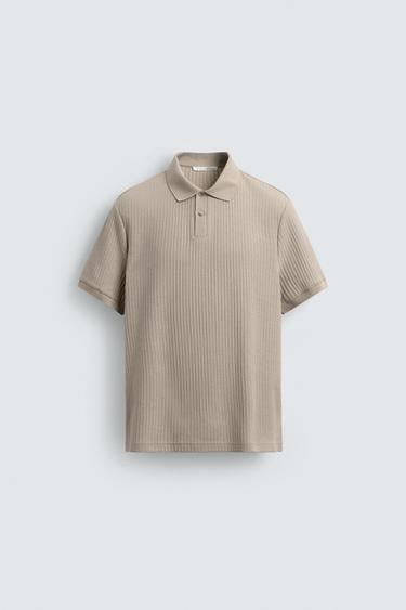 REGULAR FIT RIBBED POLO SHIRT - camel by Zara