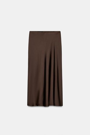 SATIN MIDI SKIRT - Chocolate by Zara