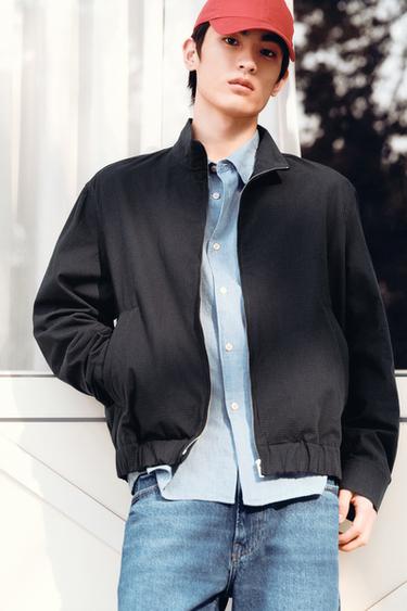 REGULAR FIT CHECK BOMBER JACKET - Blue by Zara