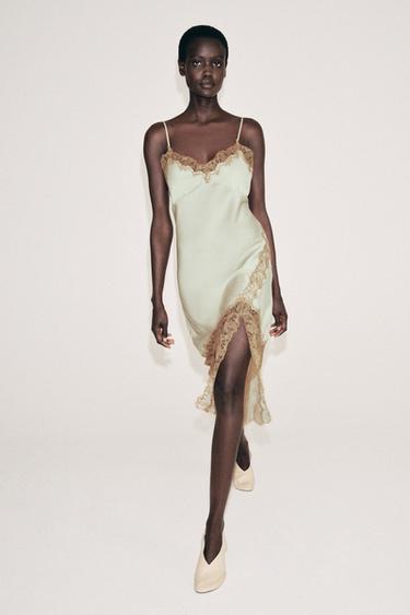 ZW COLLECTION LACE CAMISOLE DRESS - Sea green by Zara