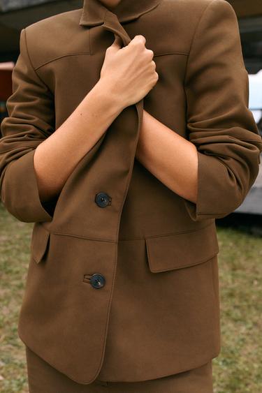 FAUX SUEDE STRAIGHT BLAZER - Brown by Zara