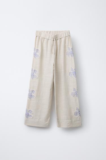 STRAIGHT-LEG EMBROIDERED TROUSERS - Sand by Zara - Image 0