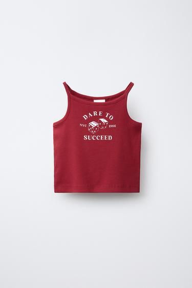 RIB TEXT TOP - Red by Zara