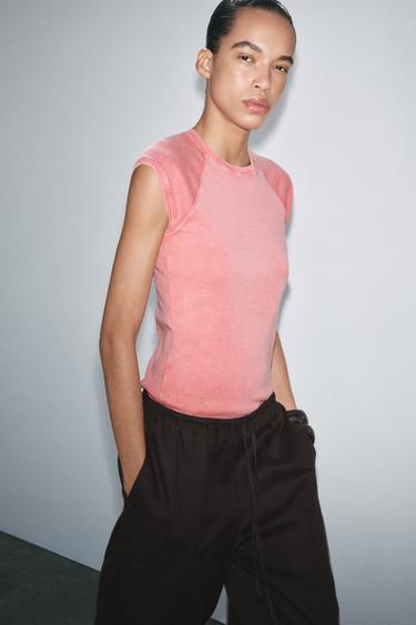 FADED COTTON T-SHIRT - Dusty pink by Zara