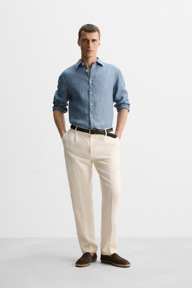 100% LINEN LIMITED EDITION SHIRT - Faded blue by Zara - Image 0