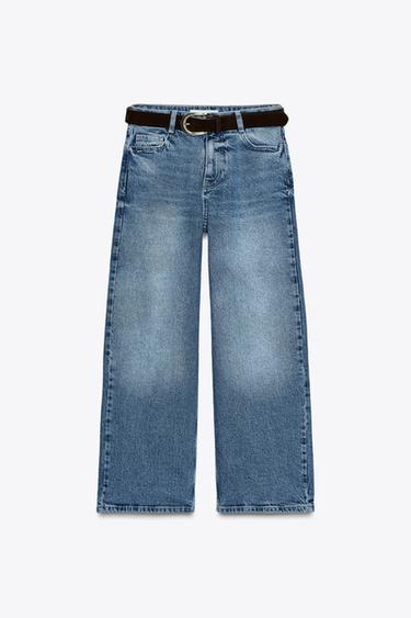 Z.10 HIGH-WAIST BELTED CULOTTES JEANS - Mid-blue by Zara