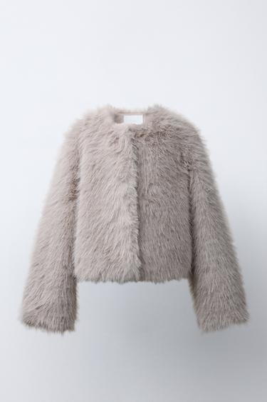 CROPPED FAUX FUR JACKET - Light grey by Zara