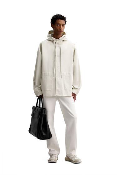 OVERSIZE FIT HOODED OVERSHIRT - White / Grey by Zara