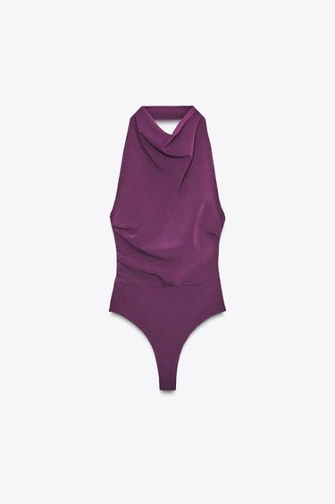 OPEN BACK HALTER BODYSUIT - Aubergine by Zara