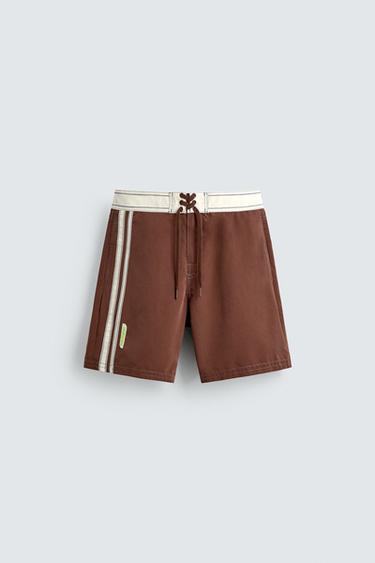 LONG SWIMMING TRUNKS WITH PUKAS SURF X ZARA BANDS - Brown by Zara
