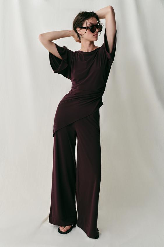STRAIGHT-LEG CREPE TROUSERS WITH SLITS - Wine by Zara - Image 0
