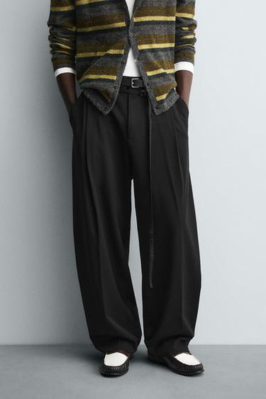 BALLOON TROUSERS WITH PLEATS AND BELT - Black by Zara