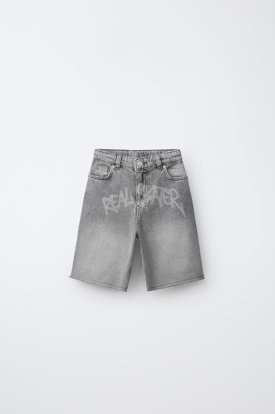 GRAFFITI DENIM BERMUDA SHORTS - Grey by Zara - Image 0