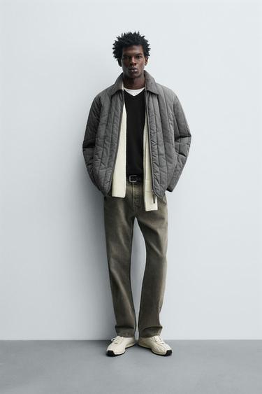 CONTRAST COLLAR QUILTED JACKET - Grey by Zara