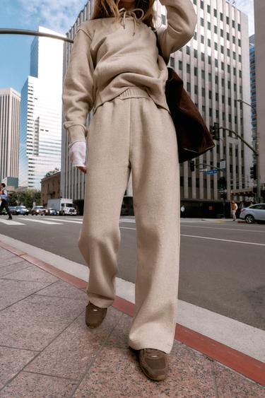 WIDE-LEG PLUSH TROUSERS - Beige marl by Zara