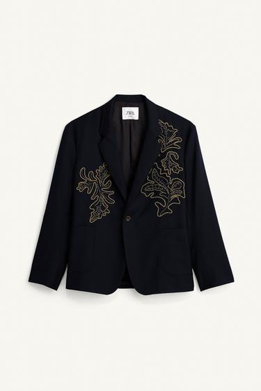 RELAXED FIT BLAZER WITH CONTRAST EMBROIDERY - Blue by Zara