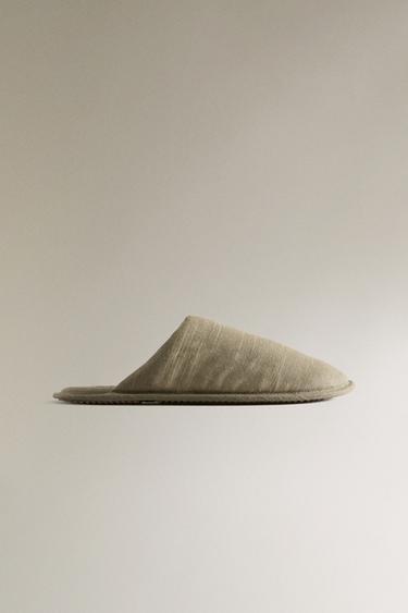 LINEN SLIPPERS - Green by Zara