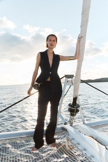 STRAIGHT-LEG LINEN BLEND TROUSERS - Navy blue by Zara - Image 0