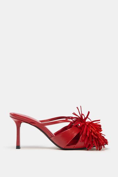 FRINGED HIGH-HEEL SANDALS - Coral Red by Zara