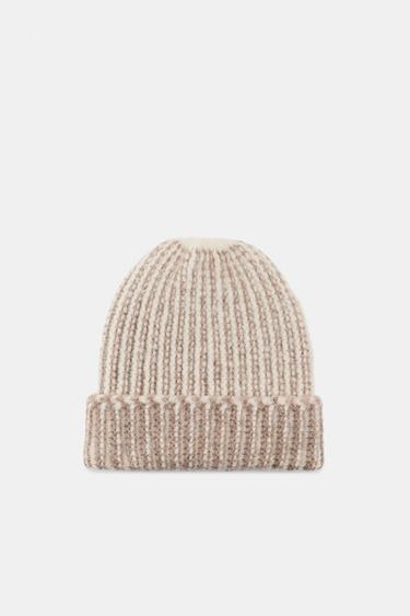 CONTRAST KNIT BEANIE - Beige by Zara