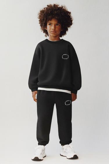 BASIC SWEATSHIRT WITH SLOGAN - Black by Zara