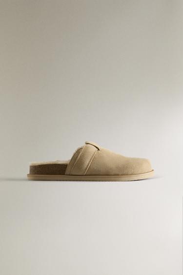 WARM LEATHER MULES - Light beige by Zara