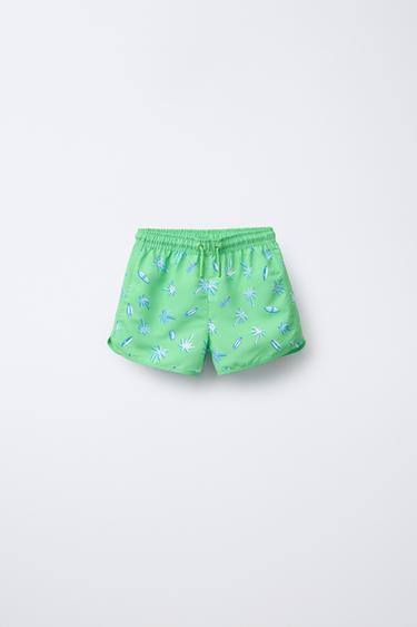 6-14 YEARS/ PALM TREE AND SURF SWIM BERMUDA SHORTS - Green by Zara