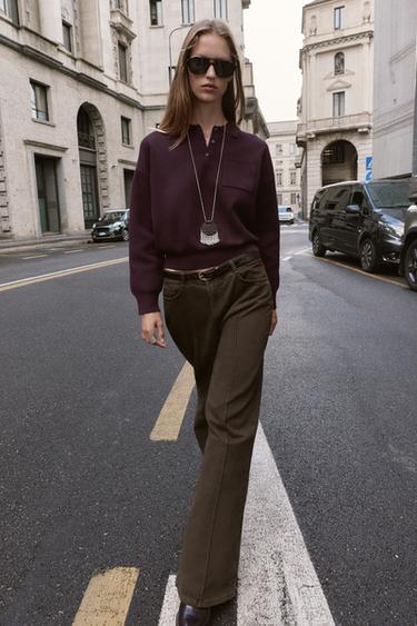 KNIT POLO SHIRT WITH POCKET - Burgundy by Zara